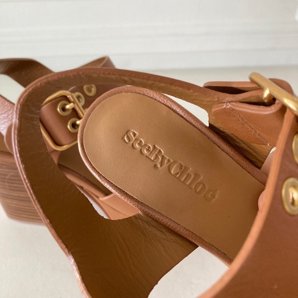 NWOT See By Chloe Anthropologie Lexi Brown Leather Rivet Heels Sz 36 - Picture 5 of 10